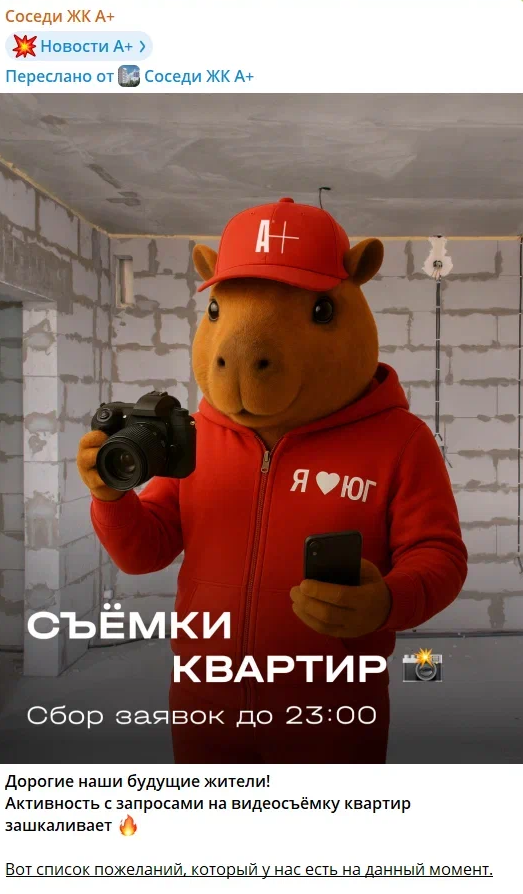 Пост со сбором заявок на показ квартир